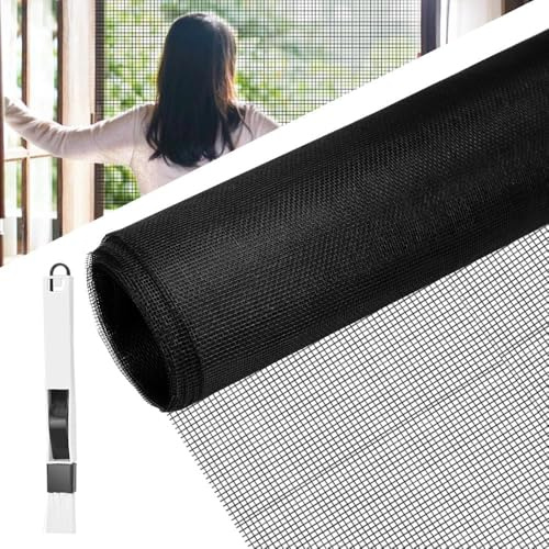 BUZIFU Moustiquaire Fenêtre 120x600cm Moustiquaire en fibre de verre Rouleau Moustiquaire Maille d'Écran Anti-Mouches Filet Écran Insecte DIY Moustiquaire pour fenêtres et portes(Noir)