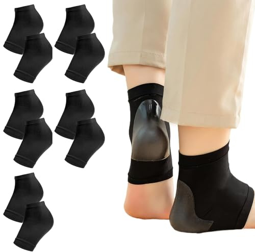 5 Pairs Heel Protectors, Black Gel Ankle Support Socks Silicone Heel Protector, Plantar Fasciitis Heel Cups for Achilles Tendinitis, Cracked Heels, Heel Spur Relief, Foot Heel Pain Relief, Foot Care