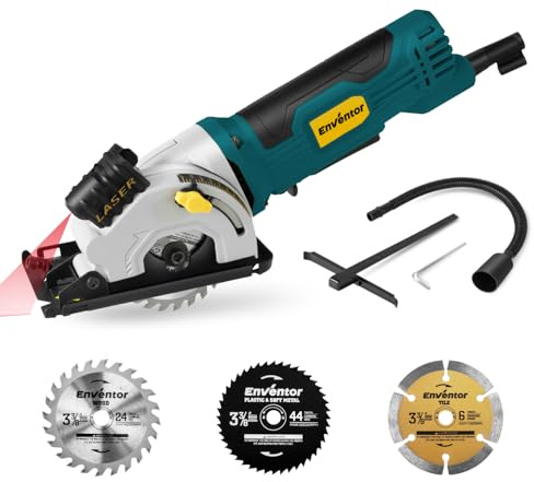 Enventor Mini Circular Saw, 4.8A Electric Circular Saws Corded with Laser Guide, 4000RPM, 3 Saw Blades 3-3/8 Max Cutting Depth 1-1/16, Compact, Power for Wood, Soft Metal, Tile, Plastic