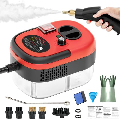Steam Cleaner, Portable Pressurized Steamer for Cleaning with 14pcs Accessories, 6-Level Adjustable and 15s Heat-Up, Handheld Steam Cleaner for Home, Tile, Dirt, Grout, Grease, Car Detailing(Red)