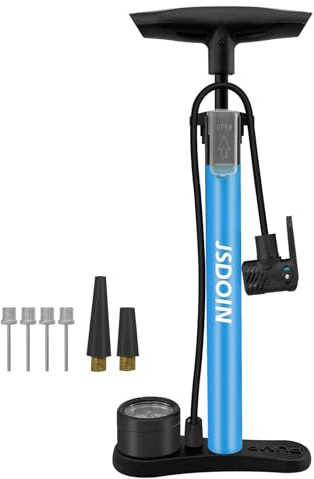Jsdoin Bike Pump, High Performance Bicycle Floor Pump with Dual Presta and Schrader Valves, Bike Pumps with Pressure Gauge for Road Foot Bike, MTB, and Sports Balls (Blue)