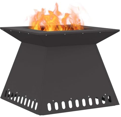 vidaXL Focolare Nero 60 x 60 x 50 cm Acciaio, Giardino e Terrazza, Stufa Moderna a Legna, Design Elegante, Soluzioni Riscaldamento Ecologiche