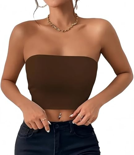 Sukiglam Tubo Top Mujer Camiseta Sin Tirantes Verano Bandeau Slim Fit Sin Mangas Crop Tops con Banda Elástica Doble Capa Blusa Tubo Básico Y2K Shirt Sexy Sin Acolchado Bustier Aesthetic Clothes