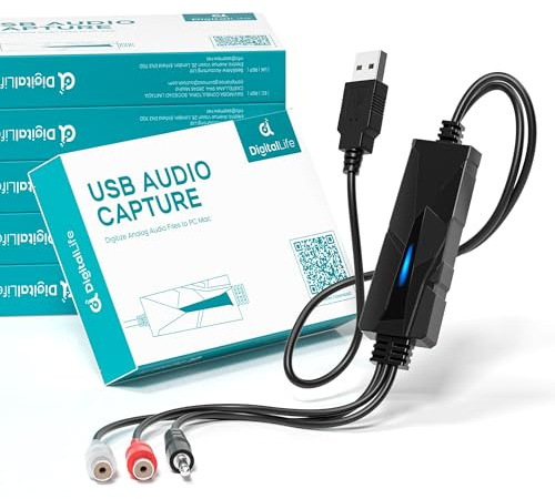 DigitalLife USB 2.0 Audio Capture Card Grabber 6-Pack – Dual RCA / 3.5mm Input, Audio Capture Device for Music Enthusiasts, Creators & Educators, Compatible with Windows, macOS, Linux