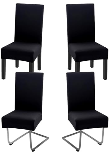 Hopelit Stuhlhussen 4er Set, Stuhlhussen Schwingstühle Abnehmbarer Waschbarer Spandex, Universale Stretch Stuhlbezug Hussen für Esszimmer, Hotel, Küche, Hochzeitsdeko, Schwarz