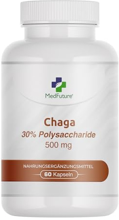 Chaga Pilz Extrakt – 500 mg – 60 Kapseln – Hochdosiert mit 30 % Polysacchariden – Chaga Pilz Kapseln – Natürliches Nahrungsergänzungsmittel