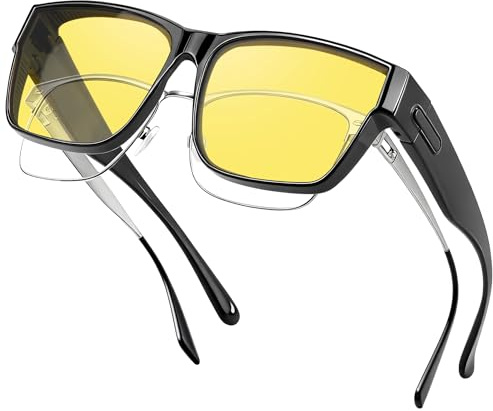 Nlieanuc Polarizzati Occhiali Guida Notturna - Sovraocchiali da Sole Lenti Gialle per Uomo Donna Guida Antiriflesso Night Vision Goggles (Nero Giallo)