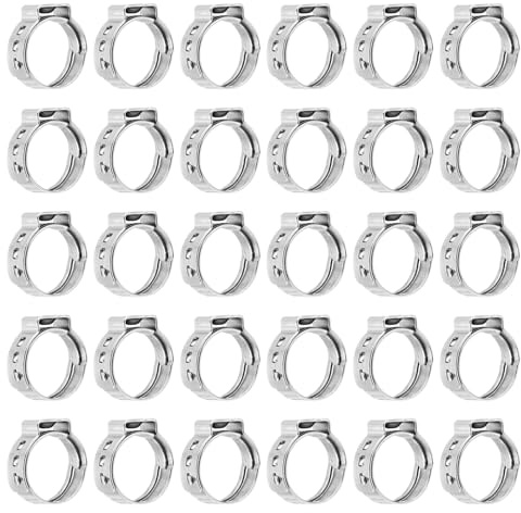 sourcing map 50Pcs 12.8-15.2mm Single Ear Hose Clamps 304 Stainless Steel Polished Stepless Hose Clamp for Automobile Pipe Connections Home Appliance Wiring and Pipes, Silver