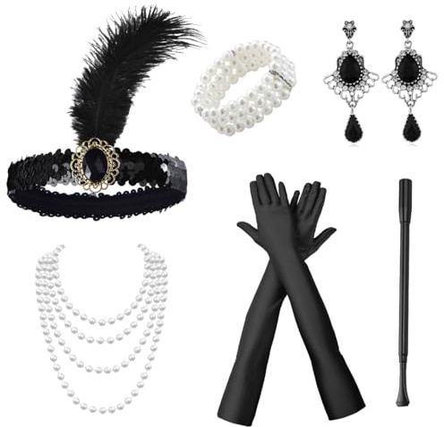 LuLiyLdJ Accessoires des Années 20,Robe Charleston Femme,Ensemble D'accessoires 1920 pour Femmes,Accessoires de Robe des Années 20,Parfait pour le Carnaval,Soirée Dansante,Accessoires de Mode