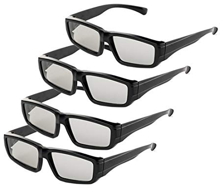 4 Pack Passive Circular Polarized RealD 3D Glasses for Cinema and Passive 3D TVs Projectors, Note: Does Not Work with Active 3D TVs Projectors
