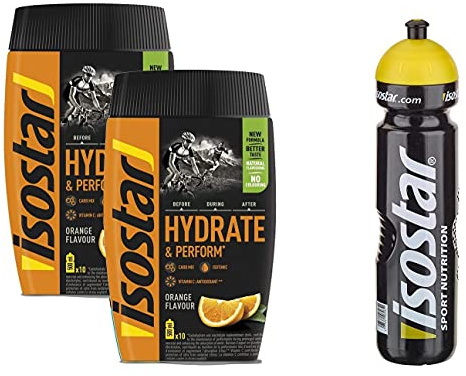 Isostar Hydrate & Perform – Orange – 2 x 400 g pulver isotonisk + gratis vattenflaska