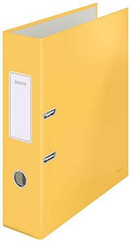 Leitz, Classeur à Levier A4, En Carton Pelliculé, Dos 80 mm, Capacité 600 Feuilles, Mécanisme unique 180°, Classeur Bureau École Maison, Jaune Cosy, 10610019