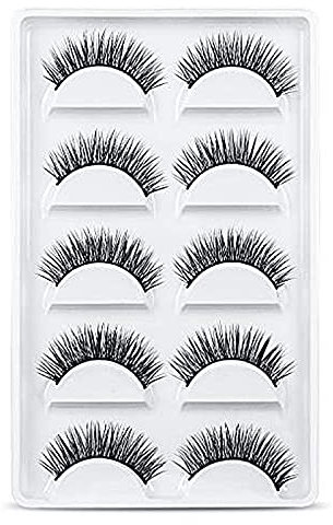 URAQT 3D Faux Cils Naturel, 5 Paires Fait à la Main Faux Cils Naturel, Professionnel Cils Réutilisable Noir Pour Femmes Maquillage