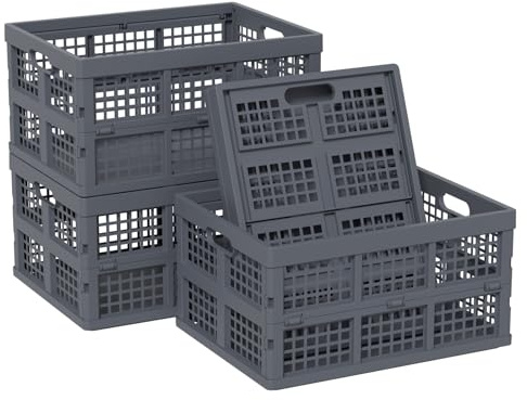 AnnkkyUS 4-Pack Folding Storage Bin, 32 Liter Plastic Collapsible Crates