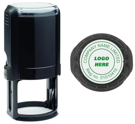 SD4U Company Logo Custom 42mm Circular Self-Inking Stamp | Upload your logo or design; 42mm round impression, Green ink; self-inking for packaging, labels and stationery.