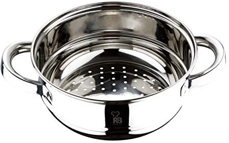 RB RENBERG Steam Chef - Vaporiera in acciaio inox - 18 cm - Finitura lucida - Manico cavo argentato - Adatta per induzione e tutti i piani di cottura