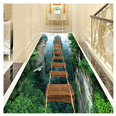 Siunwdiy Teppich läufer Flur 60X200CM, waschbar,Weiche,rutschfest Lange Korridor Teppich für Wohnzimmer,Schlafzimmer,Büro,Küche, Esszimmer - Grün 3D Canyon Hängebrücke küchenläufer