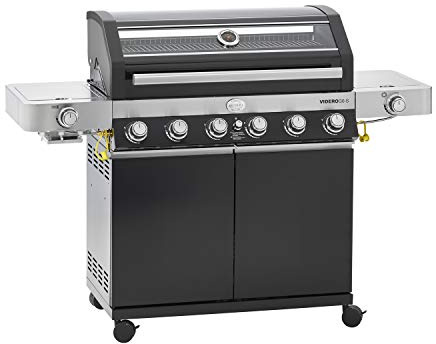 RÖSLE barbecue a gas, stazione BBQ VIDERO G6-S, 30 mbar, con 6 bruciatori in acciaio inox, primezone e bruciatore laterale, tavolini laterali richiudibili, VARIO+, acciaio verniciato a polvere