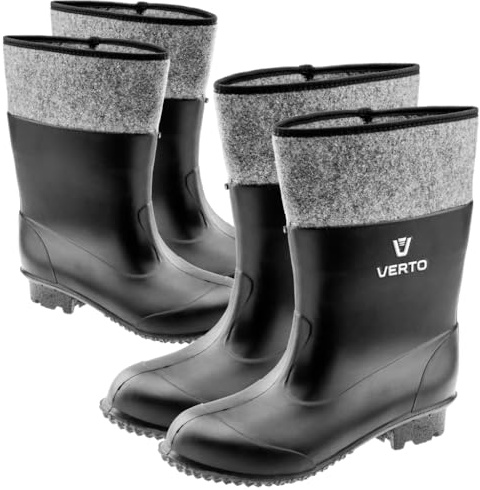 VERTO Botas de goma de fieltro para hombre hechas de PVC, forro interior de fieltro, caña alta, suela antideslizante con perfil a prueba de pisadas, las botas son 2 tallas más grandes.