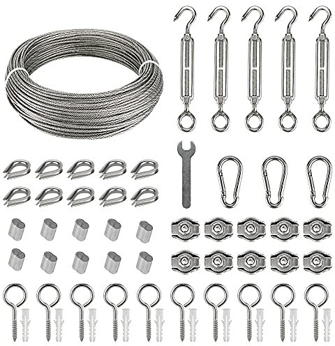 Wire Trellis Tension System - Plant Training Garden Wire Rope Kit for Climbing Plants Supporting Vines, 35m 2mm Stainless Steel Garden Wire Cable, M5 Turnbuckle Wire Tensioner, Eye Bolts,Clamps etc.