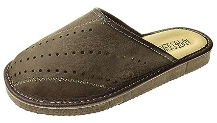 APREGGIO Pantofole Uomo Pelle - Estive Scarpe Fatte a Mano - Marrone 46