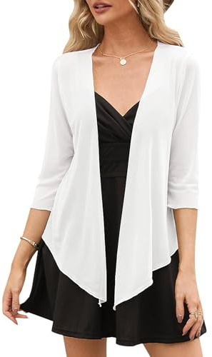 Gyabnw Bolero kofta dam chic spets mjuk casual väst elegant bolero andas, 3/4 ärmar, toppar, kvinnor, bröllop, arbete, vit-1, L