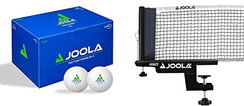 JOOLA 44230 Tischtennisbälle Training 40+ Tischtennis Bälle 120er Karton, Weiss & 31009 Unisex – Erwachsene TT-Netzgarnitur Avanti Tischtennisnetz, schwarz, 152cm