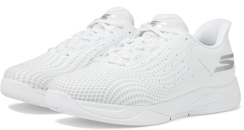 Skechers Homme Viper Court Reload Hands Free Slip-ins Sneaker Basket, White/Textile/White Trim, 42.5 EU