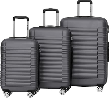 TRVLMORE Koffer & Trolleys - Koffer Set - Kofferset 3 Teilig Hartschale, Gepäck-Sets, Hartschalenkoffer Set, Reisekoffer Set, Koffer Set 3 Stück, Handgepäck Koffer 54x36x20cm Luggage, Grau