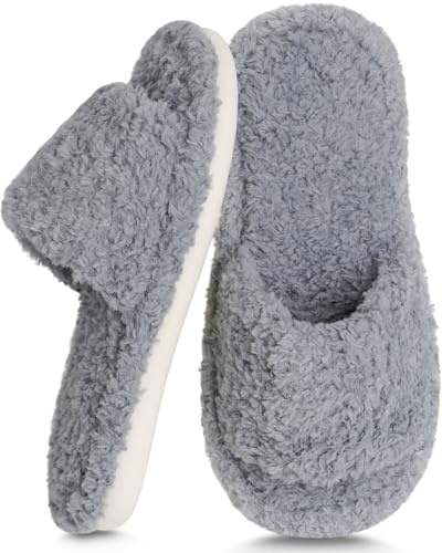 HYSENM Women's Open Plush Cotton Slippers, Memory Foam Slippers for Women Indoor, Ladies' Slippers Anti-Slip Lightweight Breathable House Shoes