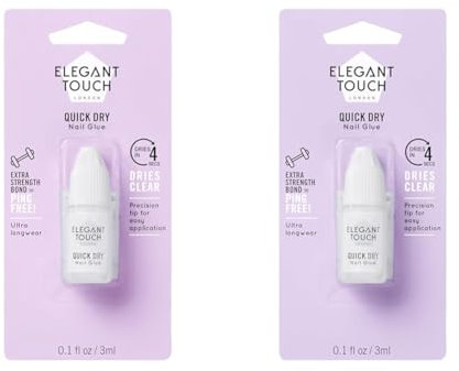 Elegant Touch Pegamento protector para uñas de 4 segundos, transparente, 3 ml (Paquete de 2)