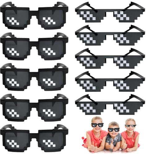 Idota 10-pack pixel mosaik glasögon, solglasögon unisex roliga glasögon coola festglasögon, roliga glasögon för fest/utklädning/fotorekvisita