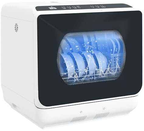HOMCOM Tischgeschirrspüler mit/ohne Wasseranschluss benutzbar Mini Geschirrspüler mit Platz für 4 Maßgedecke, 6 Programmen, eingebautem 6-Liter-Wassertank, für Büro,Camping, Wohnmobil, Weiß