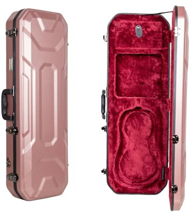 Crossrock ABS Oblong Violin Case for 4/4 Size | Rose Gold Scratch-Resistant Shell, Burgundy Velvet Interior, Backpack Straps – Lightweight Hard Case for Daily Use -Rose Gold (CRA860VFRG)