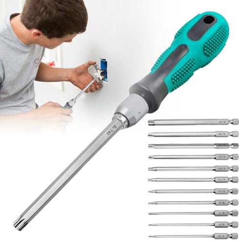 Juego de destornilladores Torx, 12 unidades, incluye destornilladores y 11 puntas Torx de 100 mm de largo, TorxT6 T7 T8 T9 T10 T15 T20 T25 T27 T30 T40 para tornillos de perfil T
