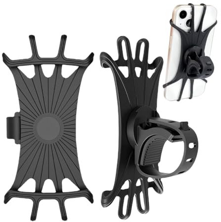 XYTAHDM Soporte movil Manillar, 360° Rotación Soporte Movil Moto Bici,Soporte Desmontable,Ajustable Silicona,con iPhone 15/14/13/12/11 Pro MAX y Otro 4.5-7.0 Móvil(Negro)