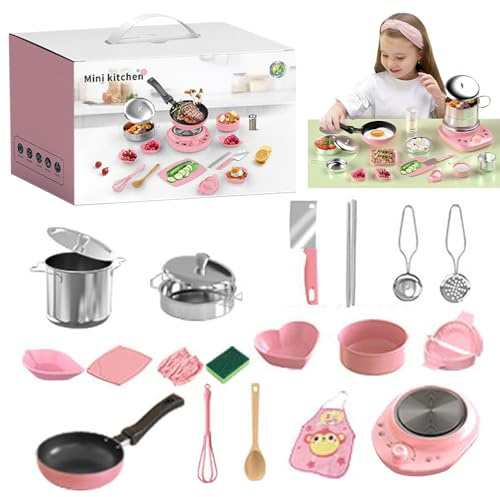 BIZOI Kids Kitchen Set for Real Cooking, 22PCS Real Play Kitchen Toy Kit, Mini Kid Cooking Set, Kid Kitchen Toys Easy Bake Cook Set for 6-12 Years Child Christmas Birthday Gifts