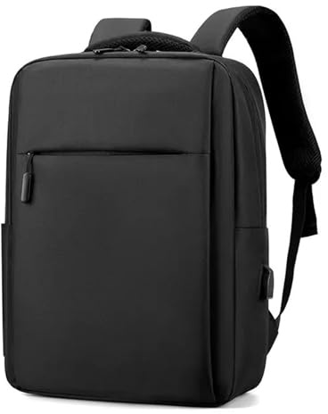 AURIVEE 16 tums laptop-ryggsäck, USB-port och resväska-rem, unisex student resa, lärare stöldskydd dagväska i svart