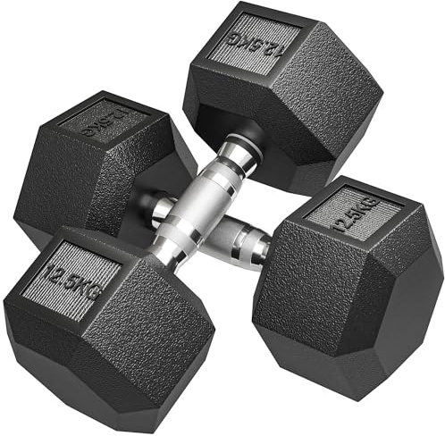 HOMCOM 2x12.5KG Rubber Hex Dumbbell Portable Hand Weights Dumbbell for Home Gym Workout Fitness