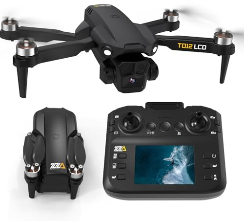 Toladrone TD12LCD Faltbare Drohne mit Kamera 4K, Drohnen mit Headless-Modus, LCD-Bildschirmübertragung, 90° Elektrische Einstellung, RC-Quadcopter für Erwachsene, Drohne für Anfänger