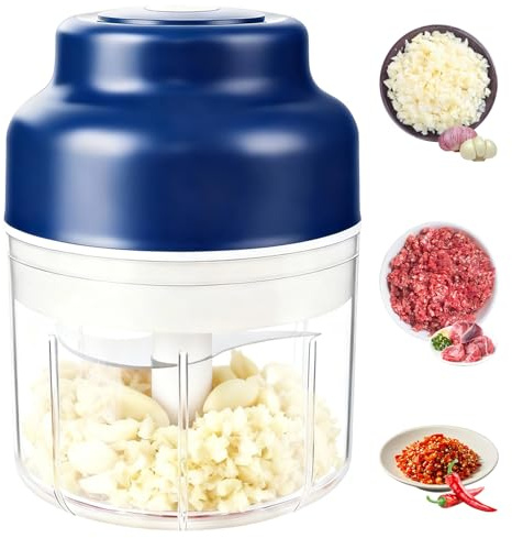 2026 Upgrade Electric Garlic Chopper Mini, Small Garlic Chopper Mincer Rechargeable, 250ml Portable Small Food Processor, Electric Food Chopper Tool for Mashing Onion Garlic Chili Ginger Fruits(Blue)