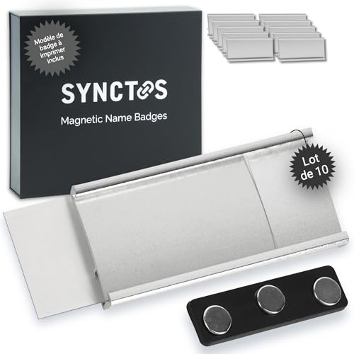 Synctos Magnetskylt (set med 10) – 3 kraftfulla N40-magneter – perfekt för mässor och konferenser – Emblem hållare av hög kvalitet i aluminium – anpassat märkesutskriftsmönster – 72 x 31 mm