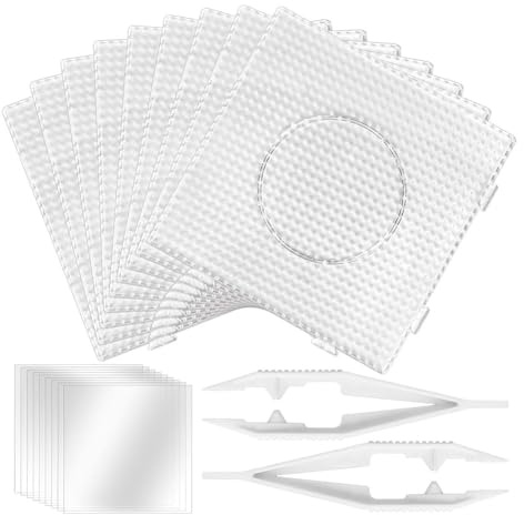 Fegtrtyoa 9 Pack Plastic 5mm Large Square Beads Nail Plates with Ironing Paper & Bead Tweezers for DIY Craft Beads