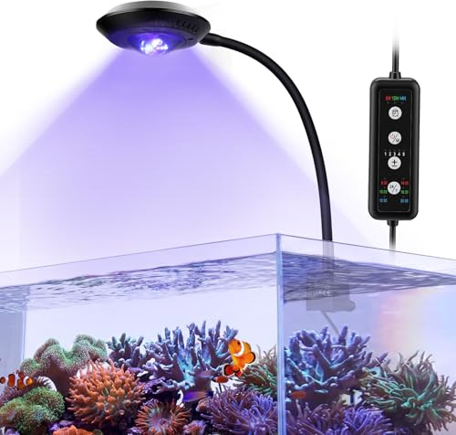 hygger Illuminazione a LED per acqua di mare, 20 W, 4 modalità, 3 timer, collo di cigno regolabile a 360°, lampada per acquario Reef Coral SPS/LPS