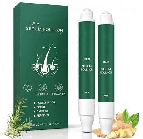 Hårväxt Serum Roll-On 20 ml | Hårväxtmedel med rosmarinolja, biotin, koffein och peptider | Mot håravfall, för tätare och tjockare hår | för kvinnor och män (2 st)