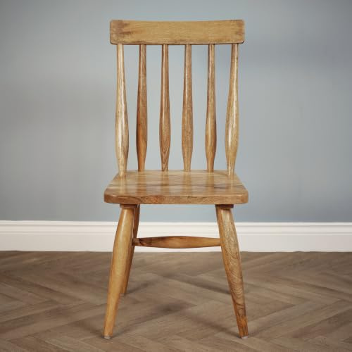 Elm home and garden Solid Mango Wood Dining Chair – Light Oak Finish Fully Assembled Wooden Kitchen Chair, No Veneer Rustic Farmhouse Dining Room Chair with Spindle Back for Kitchen, Café & Dining