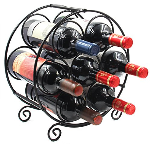 PAG 7 Bottles Small Wine Rack,Metal Floor Tabletop Wine Rack Free Standing,Home Kitchen Wine Storage Organiser Bottle Holder,Black