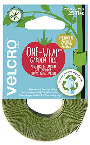 VELCRO Marque | Attaches de Jardin | Rouleau Prédécoupé Multi-Usages | Les Accessoires de Jardin Parfaits, Rangement et Organiseur de Câbles | Vert | 1,2 cm x 20 cm | 25 Attaches Prédécoupées