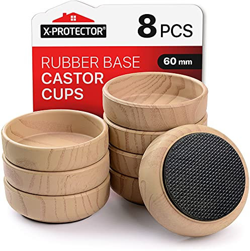 Rubber Base Castor Cups 8 PCS Ø60mm X-Protector – Furniture Castors with Non-Slip Base – Floor Protectors for Chair & Sofa Legs – Prevent Scratches with Our Furniture Coasters & Bed Wheel Stoppers!