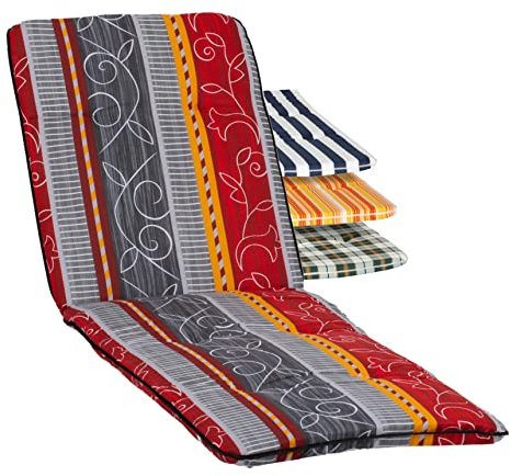 Beo Sonnenliege Auflage Waschbar Bali | Made in EU nach Öko-Tex Standard | Atmungsaktive Auflage Gartenliege mit Gummi-Halteband | UV-beständige Liegestuhl Auflage mit Ornamenten in Rot-Grau